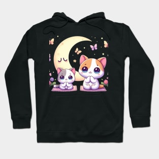 Cute Mother And Son Cat Praying with Stars and Butterflies Hoodie